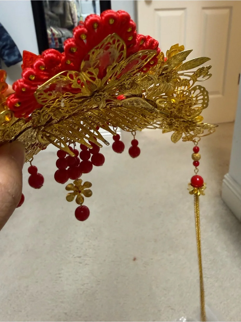 Ornate Gold & Red Bridal Hairpiece